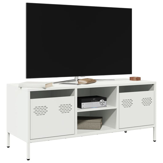 Mobile TV-Credenza TV-Console TV Bianco 101,5x39x43,5 cm in Acciaio Laminato a Freddo 567174