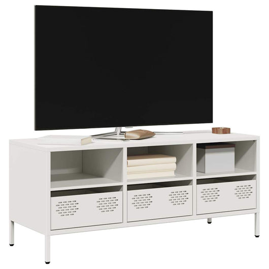 Mobile TV-Credenza TV-Console TV Bianco 101,5x39x43,5 cm in Acciaio Laminato a Freddo 140446