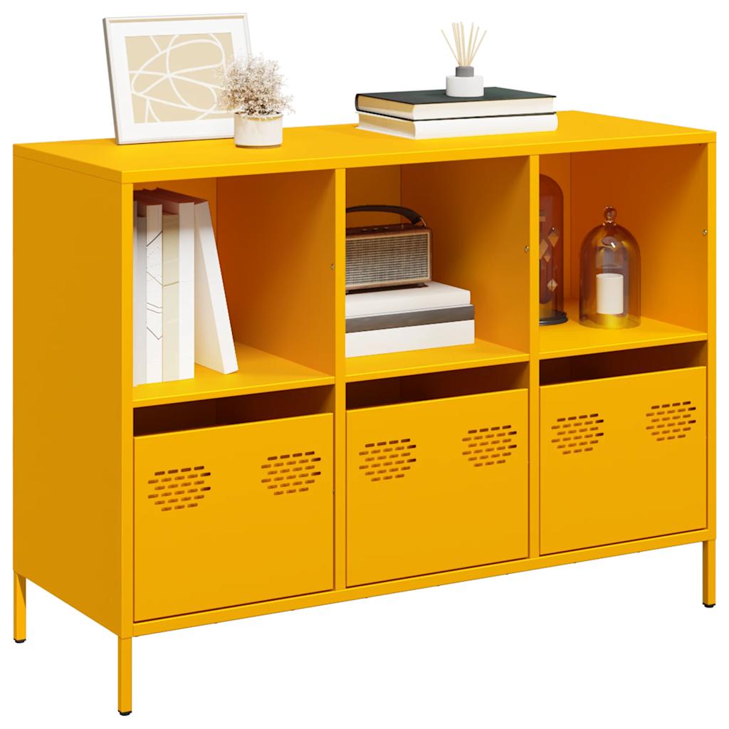 Credenza-Buffet-Armadio da cucina Giallo Senape 101,5x39x73,5 cm Acciaio Laminato Freddo 825458