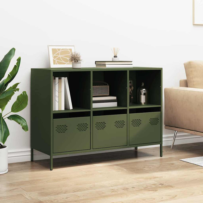 Credenza Verde Oliva 101,5x39x73,5 cm Acciaio Laminato a Freddo 851368