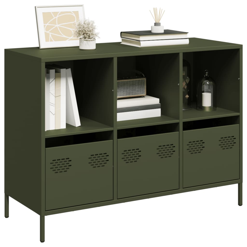 vidaXL Credenza Verde Oliva 101,5x39x73,5 cm Acciaio Laminato a Freddo