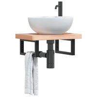 Ripiano a Parete per Lavabo-Mensole a Muro in Acciaio e Massello di Faggio 967733