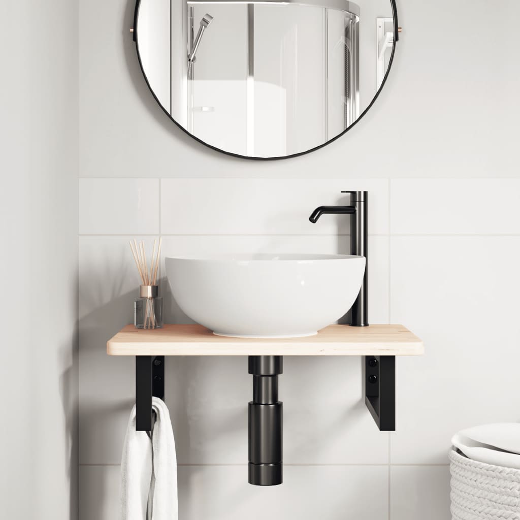 Ripiano a Parete per Lavabo in Acciaio e Massello di Rovere 3302333