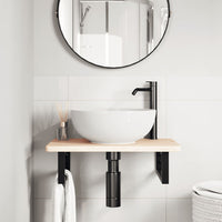 Ripiano a Parete per Lavabo-Mensole a Muro in Acciaio e Massello di Rovere 155104