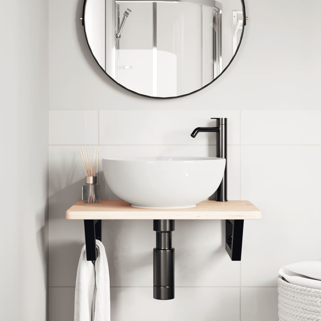 Ripiano a Parete per Lavabo in Acciaio e Massello di Rovere