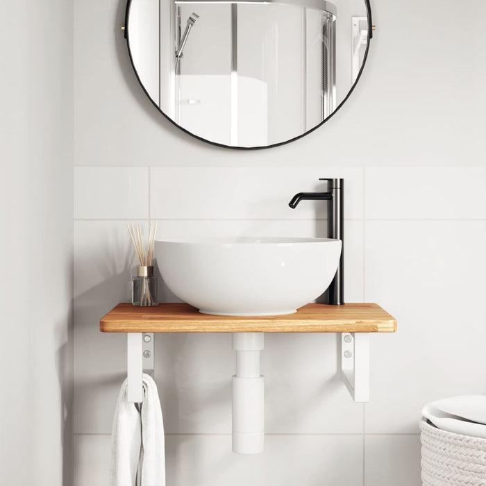 Ripiano a Parete per Lavabo in Acciaio e Massello di Rovere 3302340