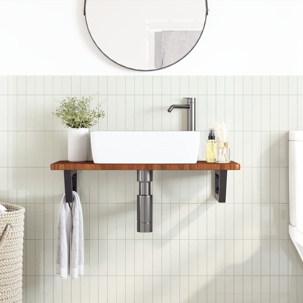 Ripiano a Parete per Lavabo in Acciaio e Massello di Rovere 3302347