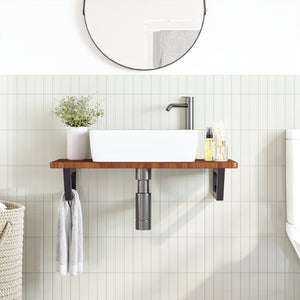 Ripiano a Parete per Lavabo in Acciaio e Massello di Rovere 3302347