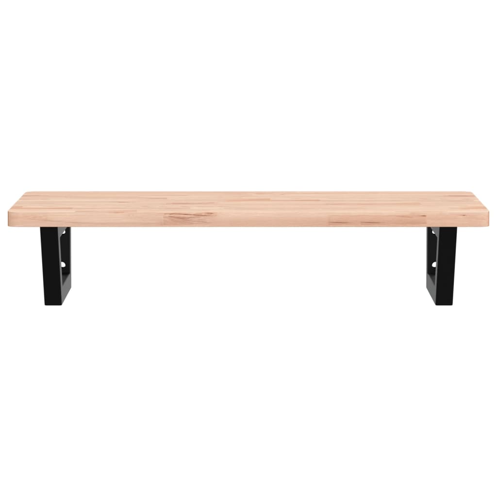 Ripiano a Parete per Lavabo in Acciaio e Massello di Faggio