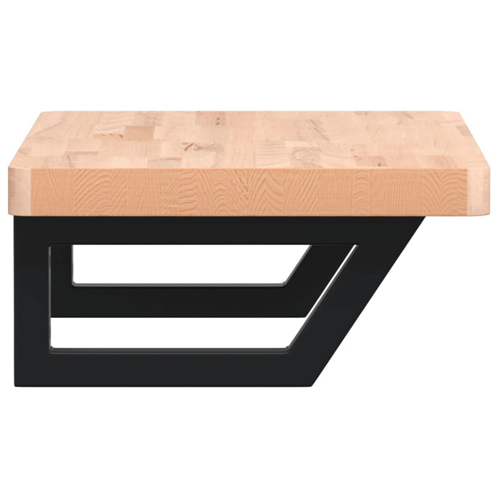 Ripiano a Parete per Lavabo in Acciaio e Massello di Faggio