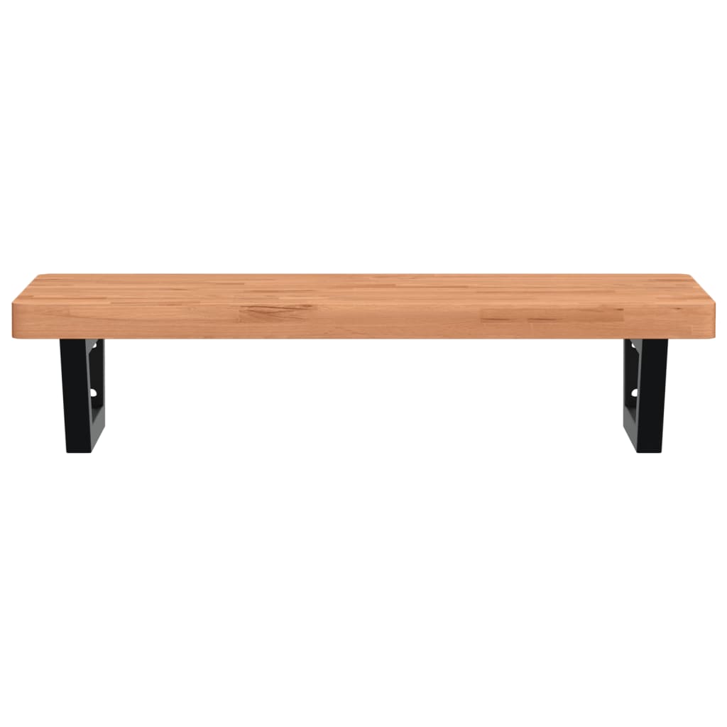 Ripiano a Parete per Lavabo in Acciaio e Massello di Faggio 3302375