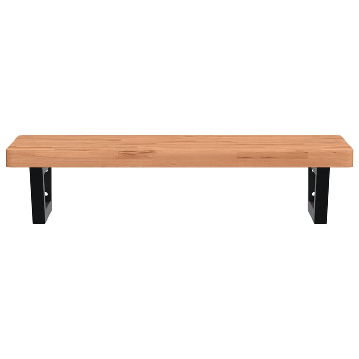 Ripiano a Parete per Lavabo in Acciaio e Massello di Faggio 3302375