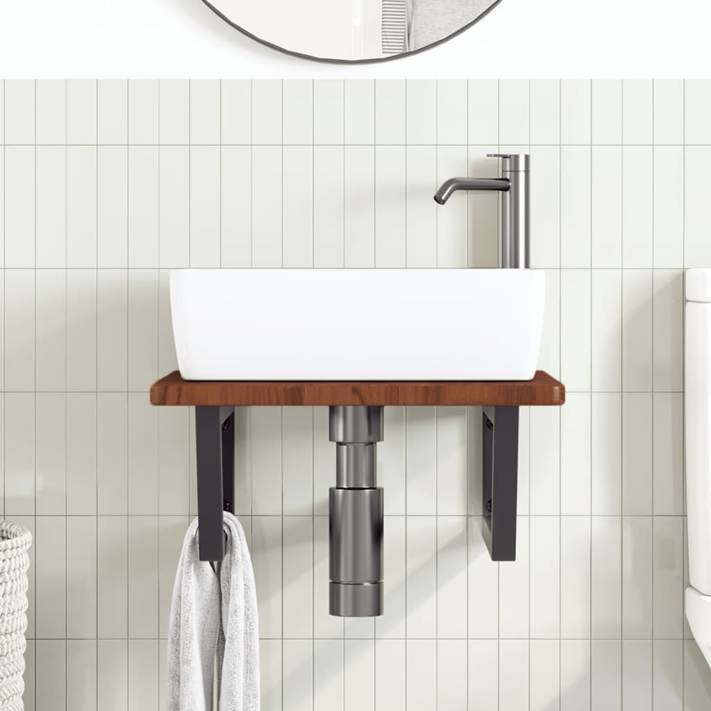 Ripiano a Parete per Lavabo in Acciaio e Massello di Rovere 3302403