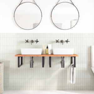 Ripiano a Parete per Lavabo in Acciaio e Massello di Faggio