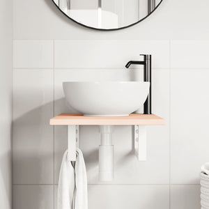 Ripiano a Parete per Lavabo in Acciaio e Massello di Rovere 3302536