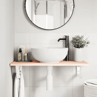 Ripiano a Parete per Lavabo in Acciaio e Massello di Rovere 3302546