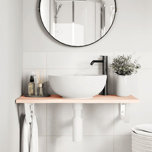 Ripiano a Parete per Lavabo in Acciaio e Massello di Rovere 3302546