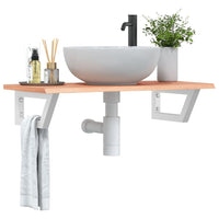 Ripiano a Parete per Lavabo-Mensole a Muro in Acciaio e Massello di Rovere 383041