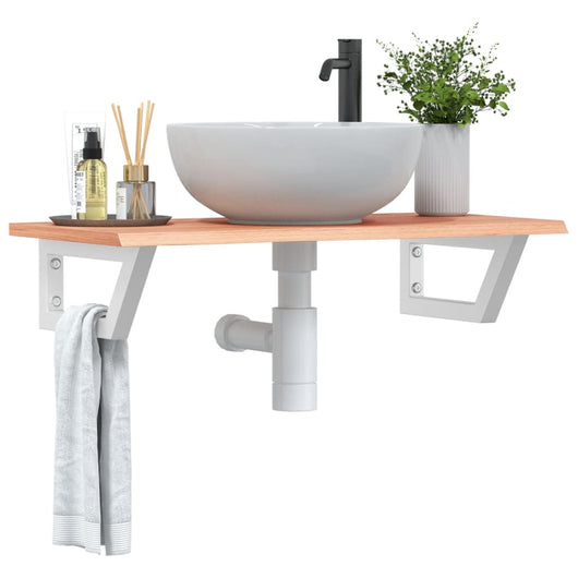 Ripiano a Parete per Lavabo-Mensole a Muro in Acciaio e Massello di Rovere 383041