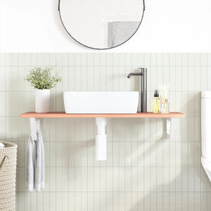 Ripiano a Parete per Lavabo in Acciaio e Massello di Rovere 3302570