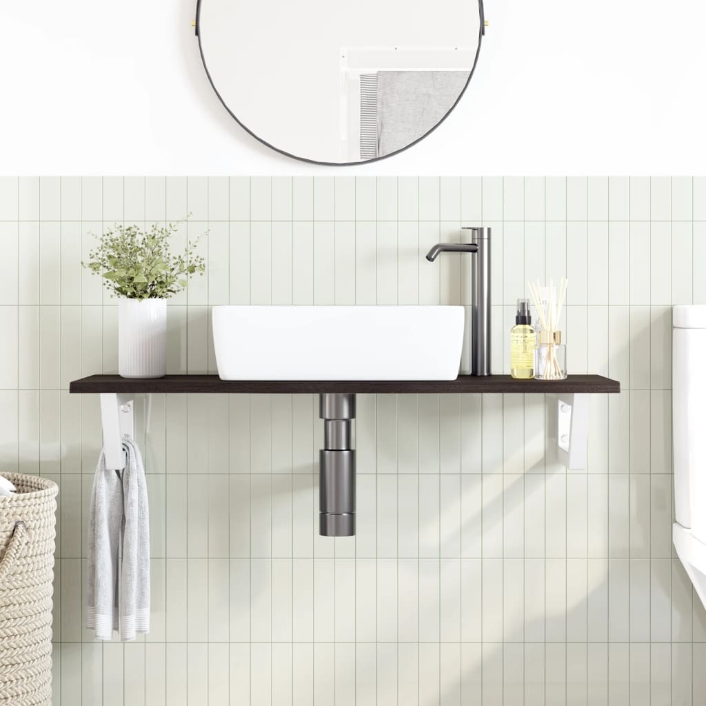 Ripiano a Parete per Lavabo in Acciaio e Massello di Rovere 3302590