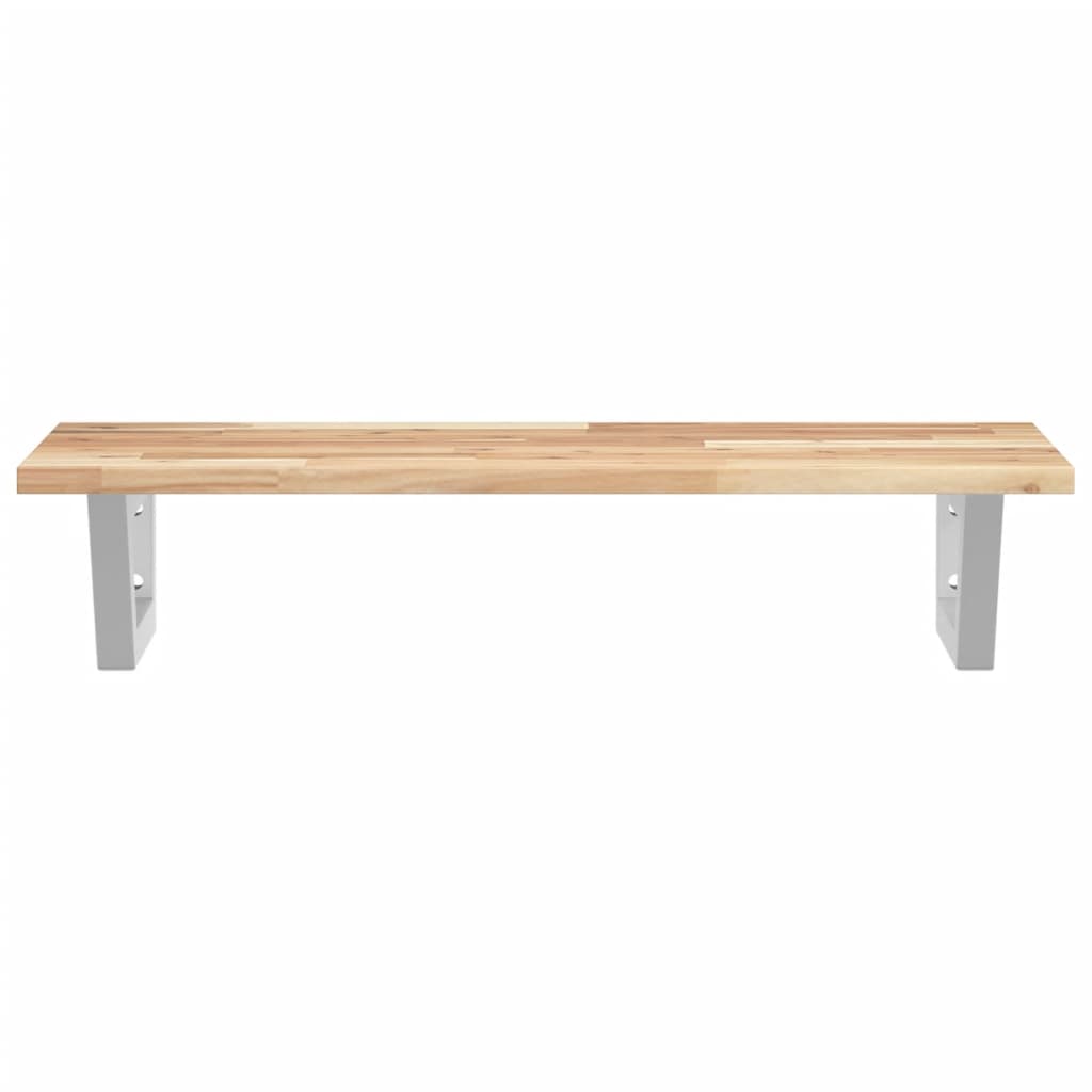 Ripiano a Parete per Lavabo in Acciaio e Massello di Acacia 3302674