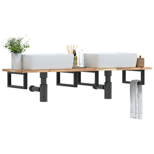 Ripiano a Parete per Lavabo in Acciaio e Massello di Acacia 3302677