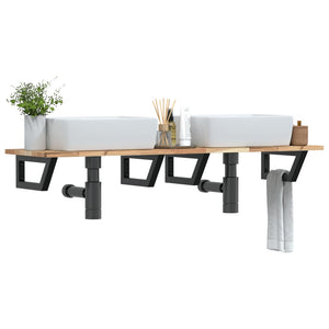 Ripiano a Parete per Lavabo in Acciaio e Massello di Acacia 3302683