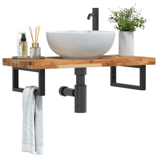 Ripiano a Parete per Lavabo-Mensole a Muro in Acciaio e Massello di Acacia 717313