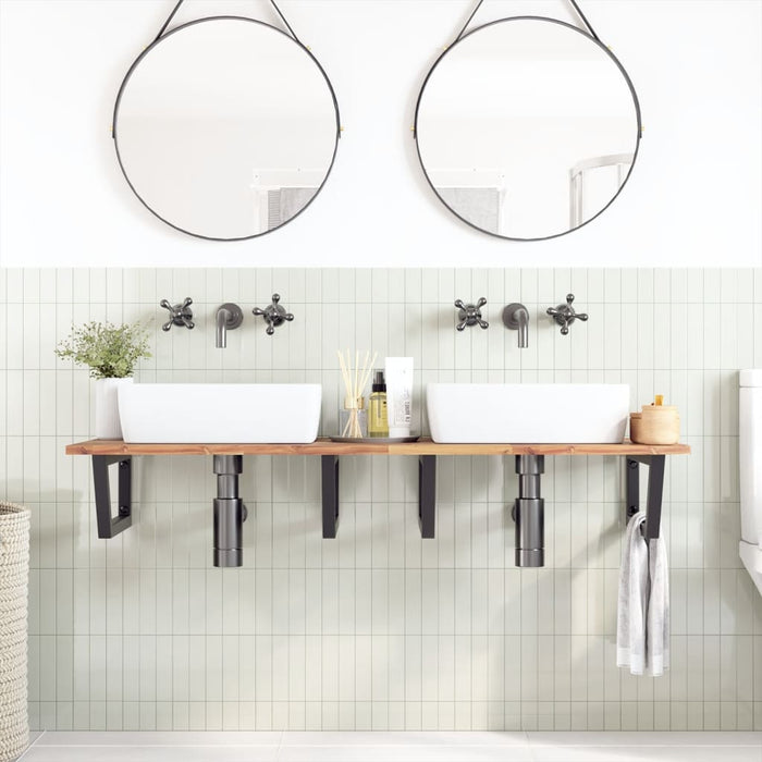 Ripiano a Parete per Lavabo in Acciaio e Massello di Acacia 3302795