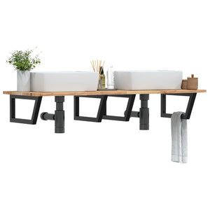 Ripiano a Parete per Lavabo in Acciaio e Massello di Acacia 3302795