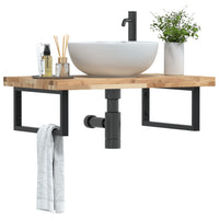 Ripiano a Parete per Lavabo-Mensole a Muro in Acciaio e Massello di Acacia 763481