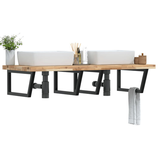 Ripiano a Parete per Lavabo-Mensole a Muro in Acciaio e Massello di Acacia 808381