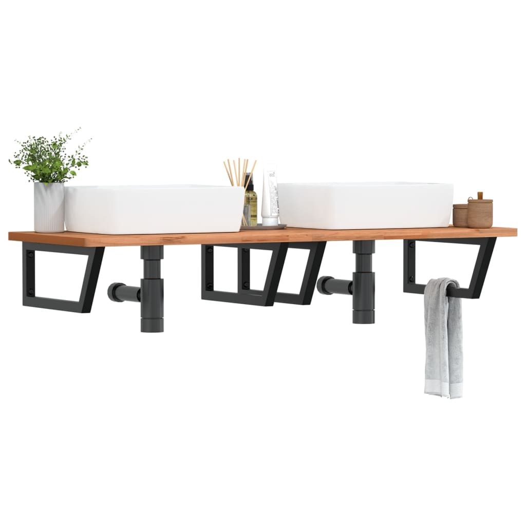 Ripiano a Parete per Lavabo in Acciaio e Massello di Faggio