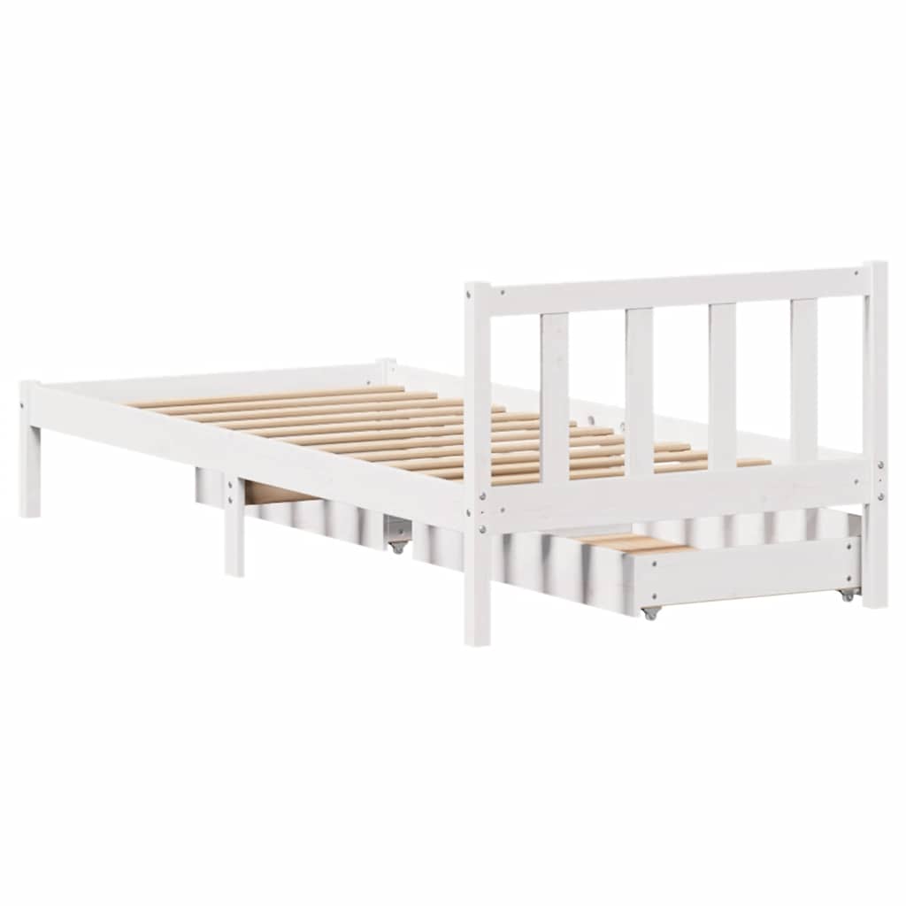 Letto senza Materasso Bianco 75x190 in Legno Massello di Pino