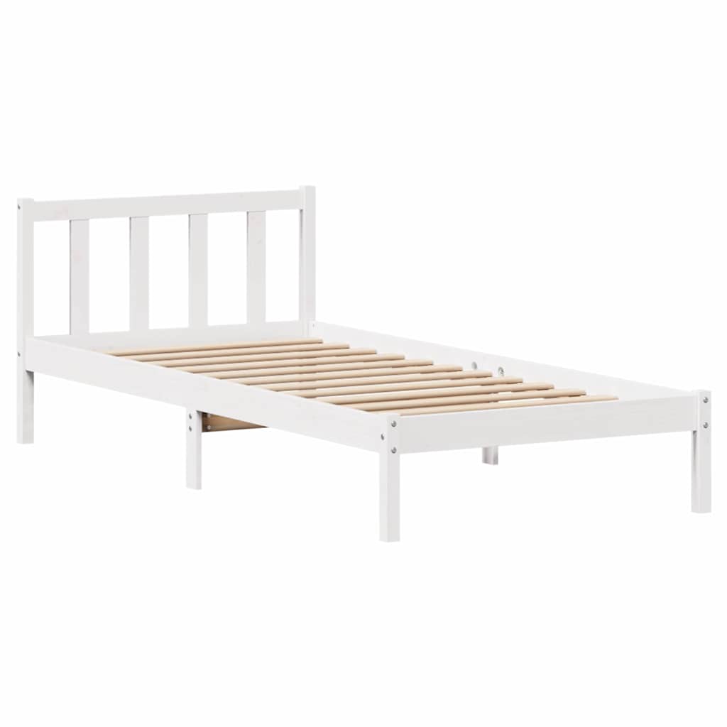 Letto senza Materasso Bianco 75x190 in Legno Massello di Pino