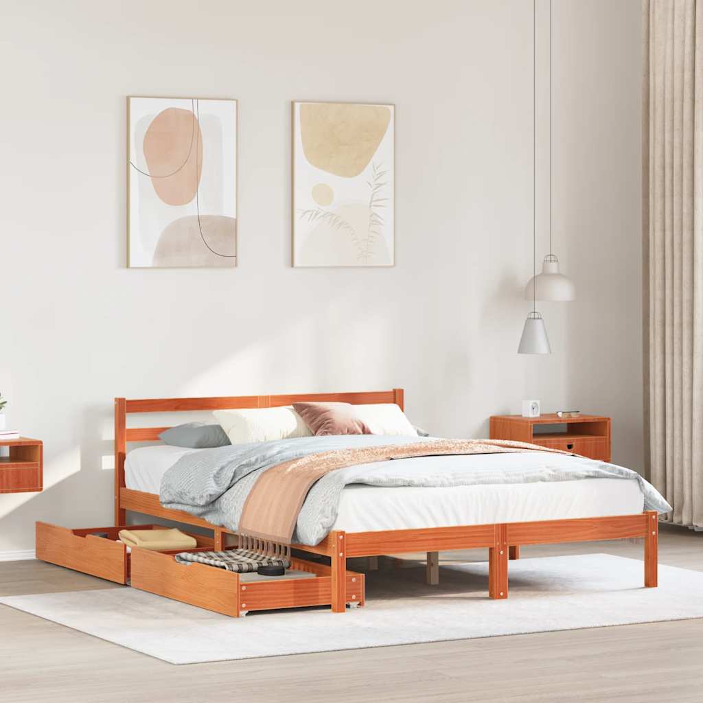 vidaXL Letto senza Materasso Marrone Cera 150x200 cm in Legno di Pino