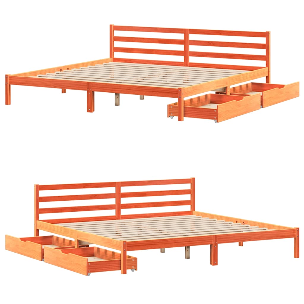 Letto senza Materasso Marrone Cera 180x200 cm in Legno di Pino