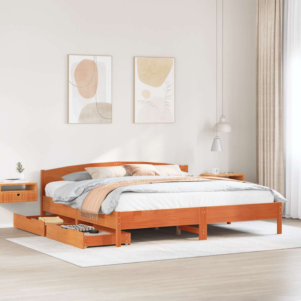 vidaXL Letto senza Materasso Marrone Cera 180x200 cm in Legno di Pino