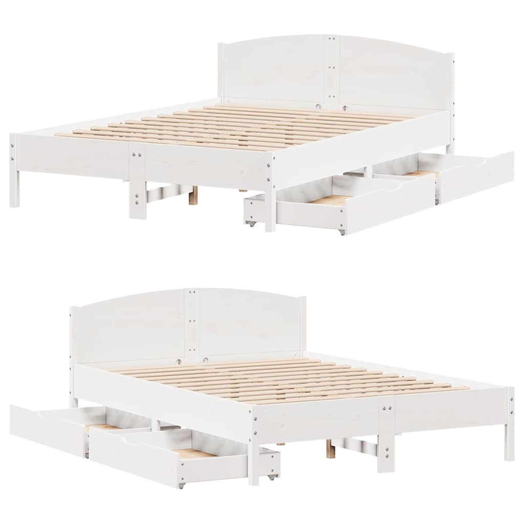 Letto senza Materasso Bianco 135x190 cm Legno Massello di Pino 3301837