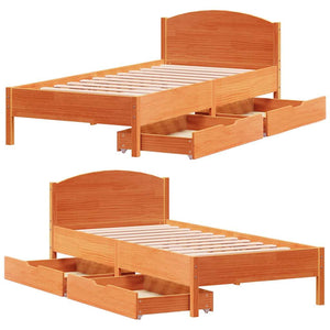 Letto senza Materasso Marrone Cera 100x200 cm in Legno di Pino