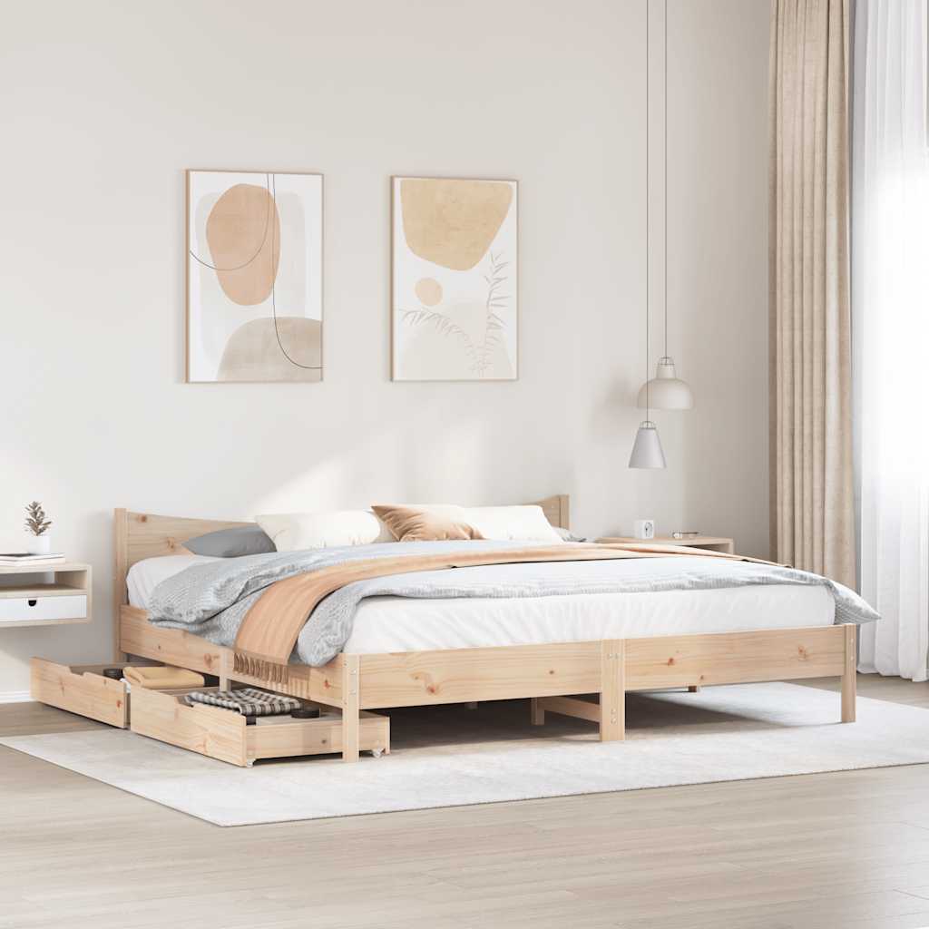 Giroletto con Cassetti-Struttura Letto con contenitore 200x200 cm in Legno Massello di Pino 431652