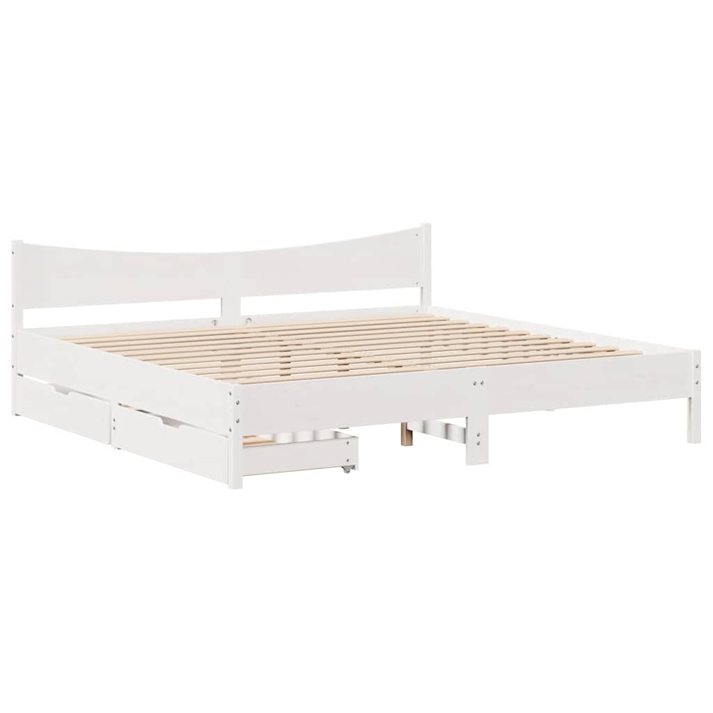 Giroletto con Cassetti-Struttura Letto con contenitore Bianco 200x200 cm Legno Massello di Pino 952386