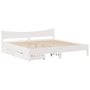 Giroletto con Cassetti-Struttura Letto con contenitore Bianco 200x200 cm Legno Massello di Pino 952386