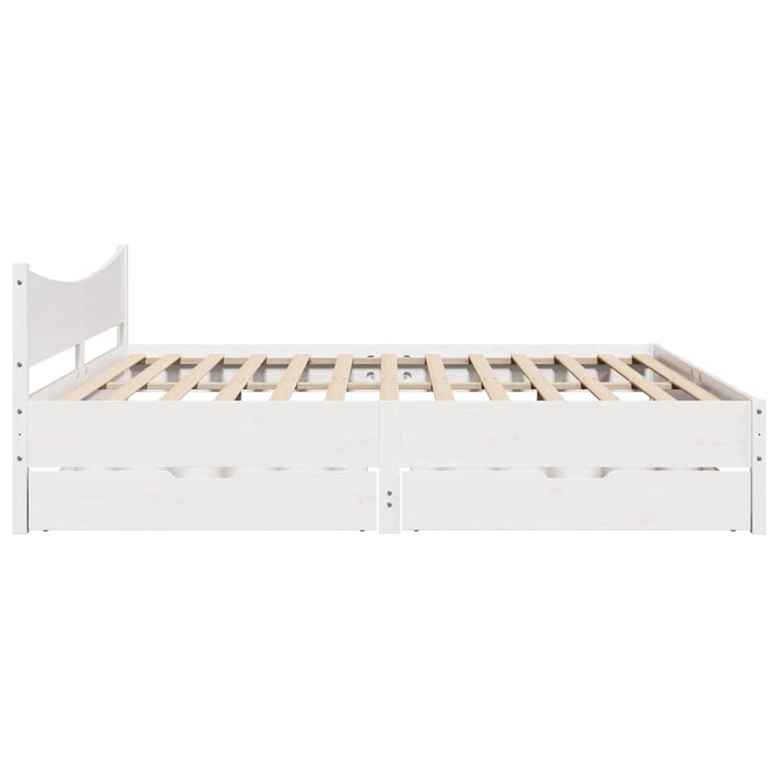 Giroletto con Cassetti-Struttura Letto con contenitore Bianco 200x200 cm Legno Massello di Pino 952386