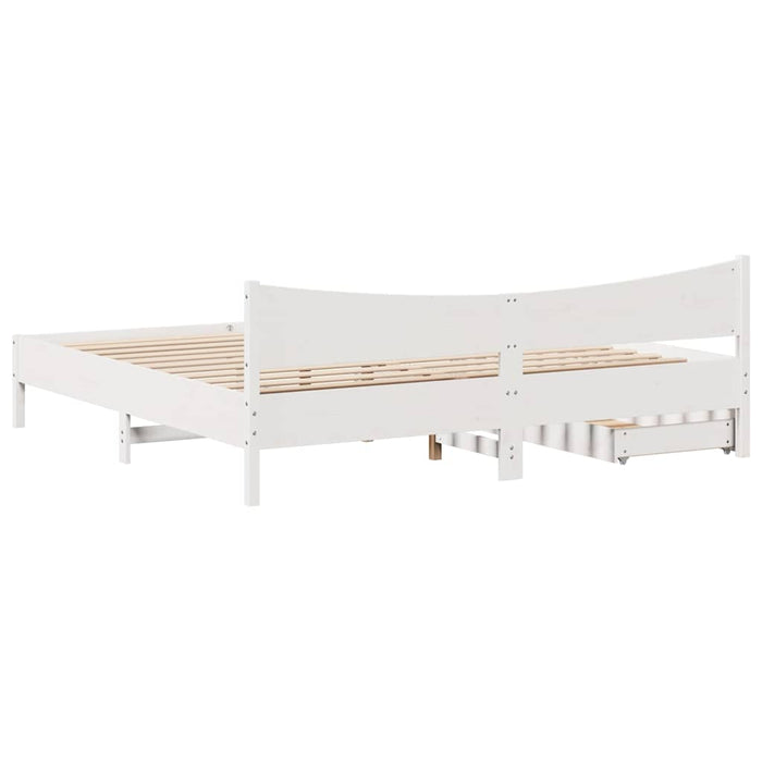 Giroletto con Cassetti-Struttura Letto con contenitore Bianco 200x200 cm Legno Massello di Pino 952386