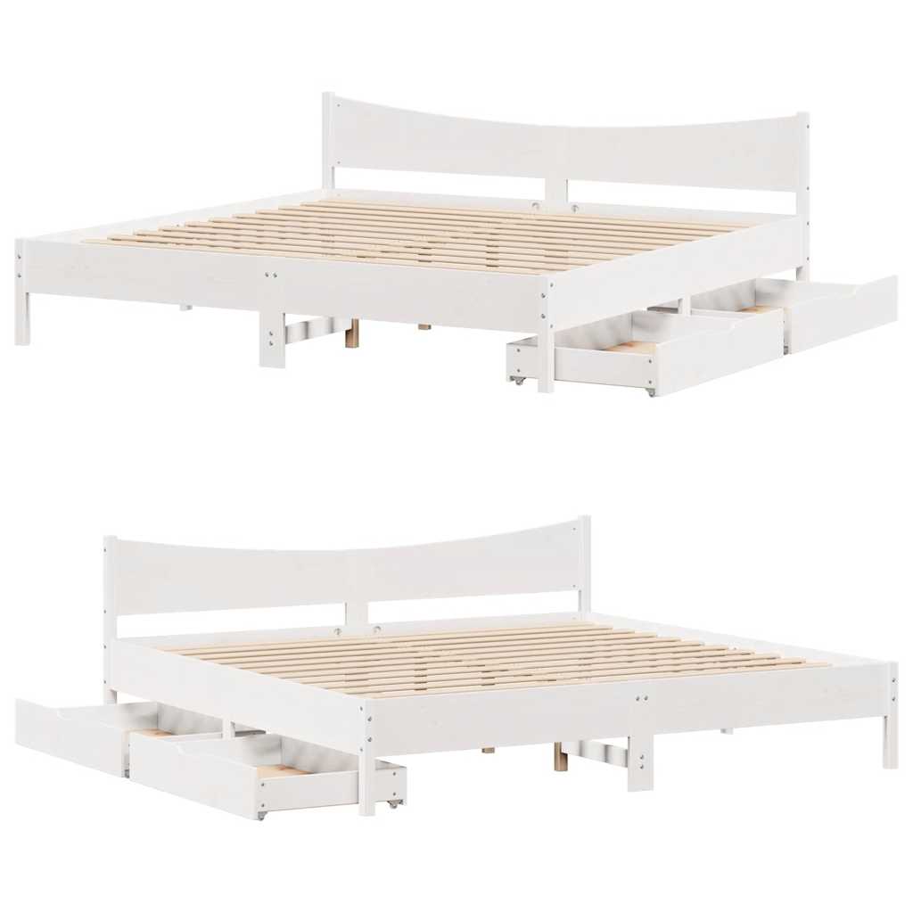 Giroletto con Cassetti-Struttura Letto con contenitore Bianco 200x200 cm Legno Massello di Pino 952386