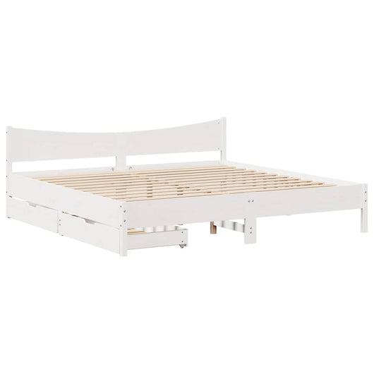 Giroletto con Cassetti-Struttura Letto con contenitore Bianco 180x200 cm Legno Massello di Pino 951540