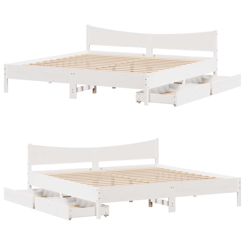 vidaXL Giroletto con Cassetti Bianco 180x200 cm Legno Massello di Pino