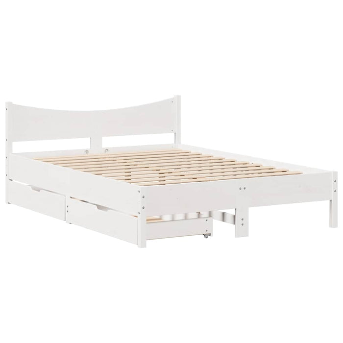 Giroletto con Cassetti-Struttura Letto con contenitore Bianco 150x200 cm Legno Massello di Pino 183133
